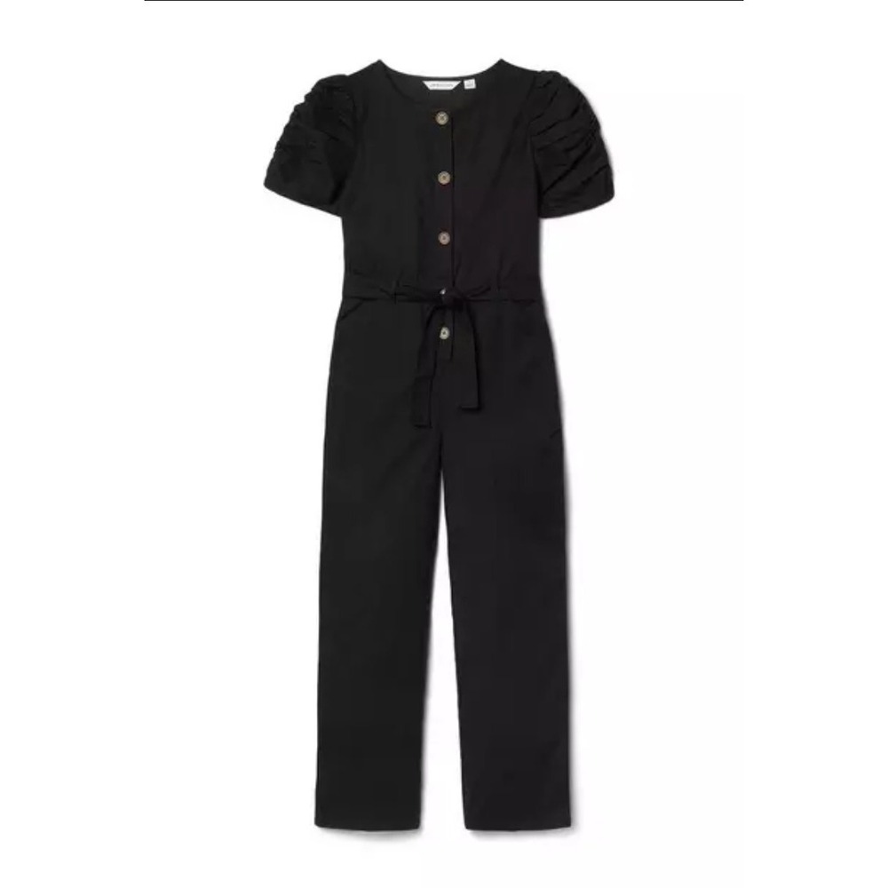 Janie and Jack × HFR Girls Size 6‎ Black Puff Sleeve Button Up Jumpsuit Cotton
